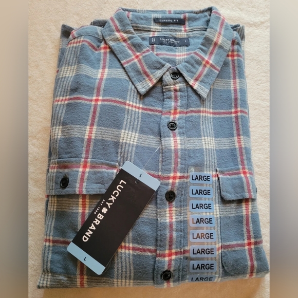 Lucky Brand Flannel Shirt Plaid Long Sleeve Classic Fit - Picture 3 of 5